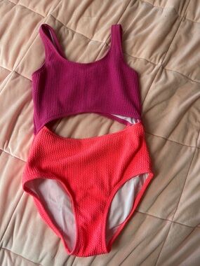 Old Navy Ribbed Colorblock One-Piece - Hot Pink & Coral